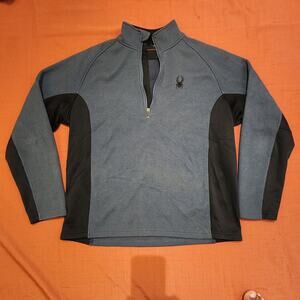 Spyder Mens Sz L Pullover Blue/Grey Black Half Zip Fleece Sweater Thermal Ski